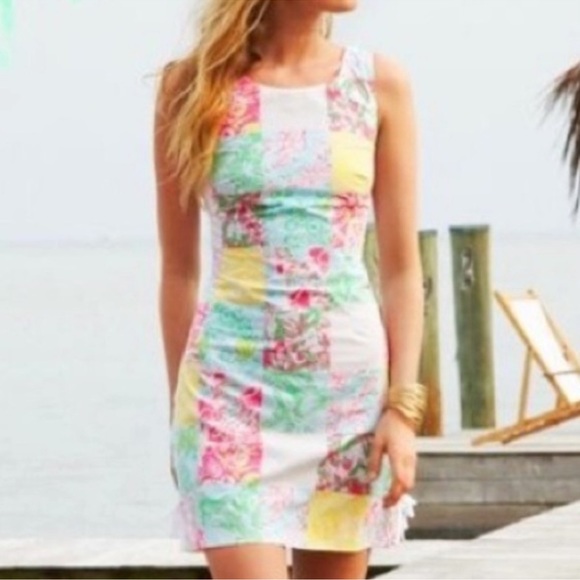 Lilly Pulitzer Delia Multi State Patchwork Lace-up Shift Dress Size 4 - Picture 5 of 8